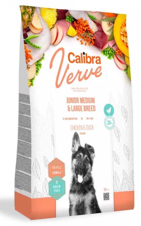 Calibra Dog Verve Grain Free Junior M&L Chicken & Duck 12 kg